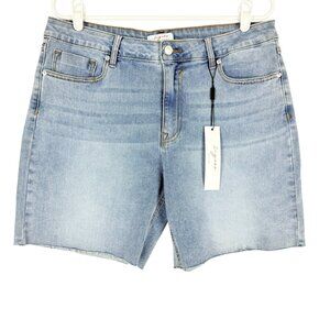 Vigoss Women's Ace High Rise Stretch Raw Hem Denim Bermuda Shorts Size 15/32 NWT